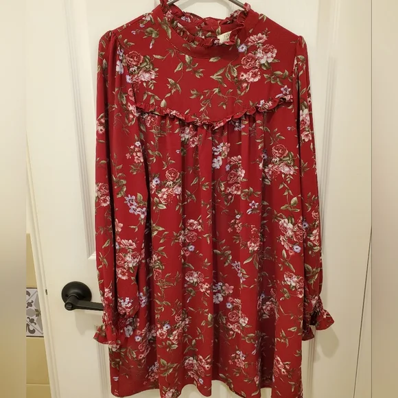 Dark Raspberry Mock Neck Dress, Size L - Picture 1 of 7